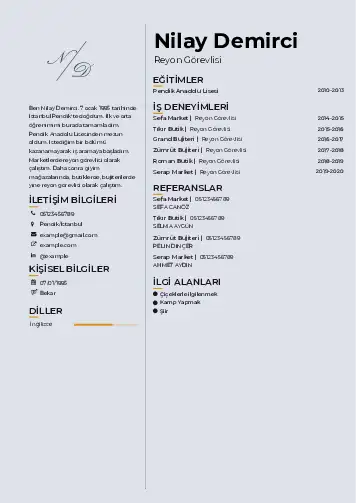 Reyon Görevlisi cv indir